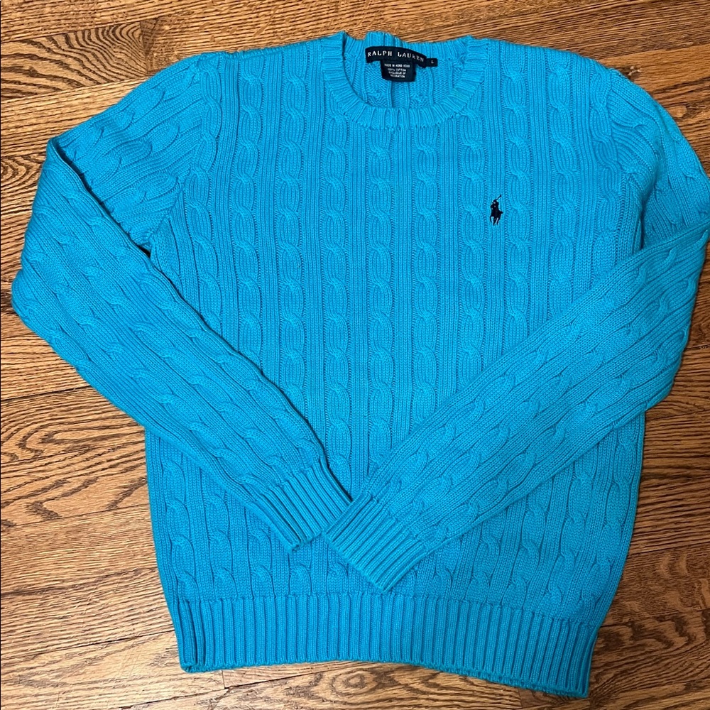 Ralph Lauren Women's turquoise Cable Knit Sweater